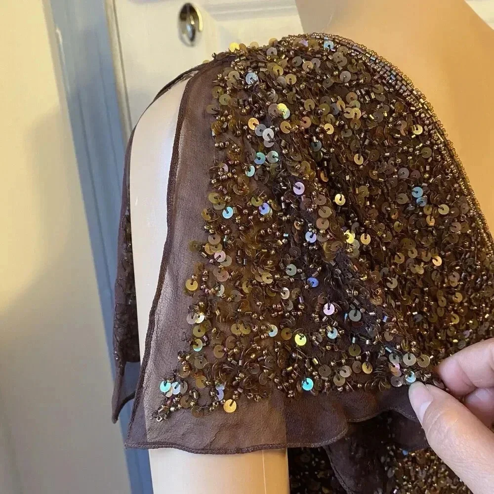 VTG Scala Silk Sequins V Neck Whimsigoth Fairy Lady 12 Evening Party Blouse Top - Picture 11 of 12